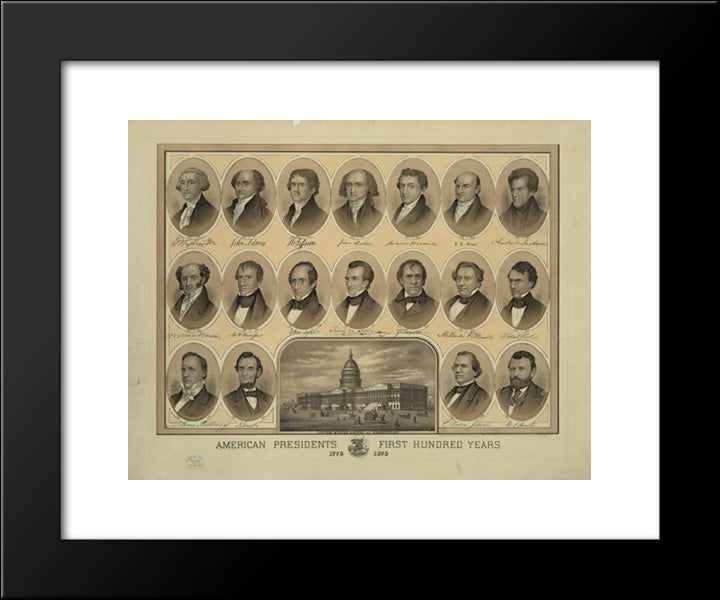 American Presidents - First Hundred Years - 1776 1876 20x24 Black Modern Wood Framed Art Print Poster by Library of Congress