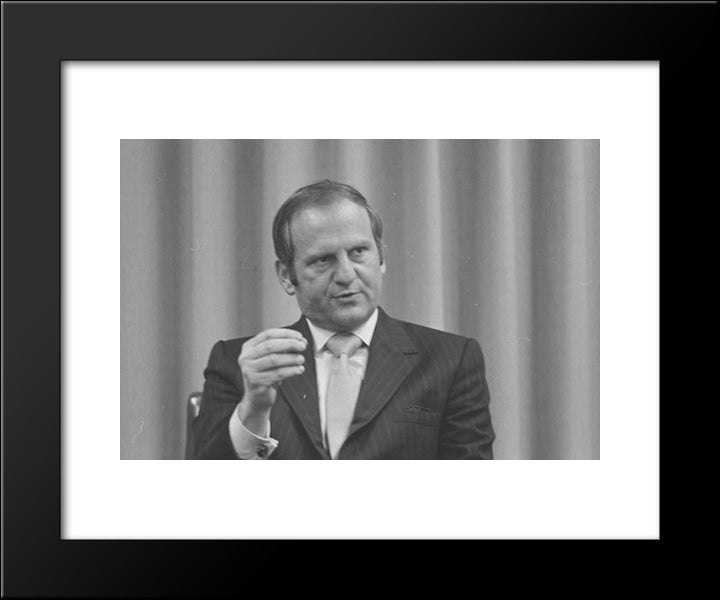 Lee A. Iacocca, President Of Ford Motor Company, Head-And-Shoulders Portrait, Facing Front, Gesturing With One Hand, During An Interview 20x24 Black Modern Wood Framed Art Print Poster by Library of Congress