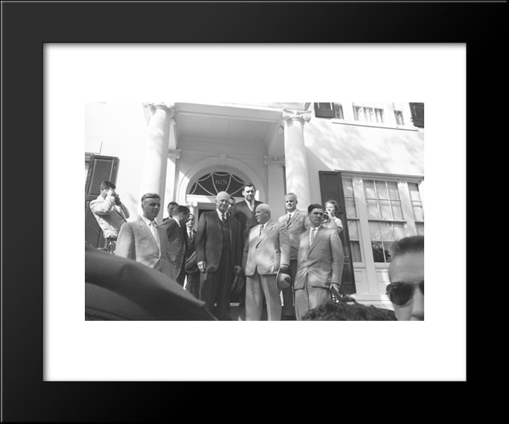 President Dwight D. Eisenhower (Center Left) With Soviet Leader Nikita Khrushchev 20x24 Black Modern Wood Framed Art Print Poster by Library of Congress