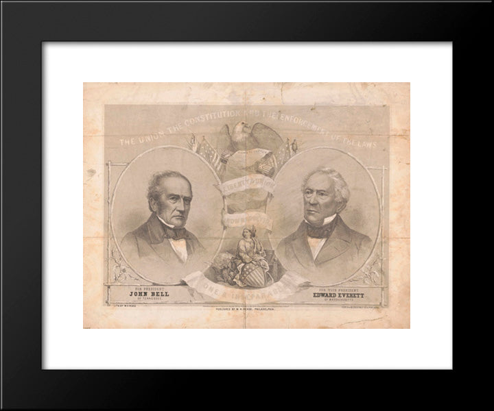 The Union, The Constitution And The Enforcement Of The Laws. For President, John Bell Of Tennessee. For Vice President, Edward Everett Of Massachusetts 20x24 Black Modern Wood Framed Art Print Poster by Library of Congress