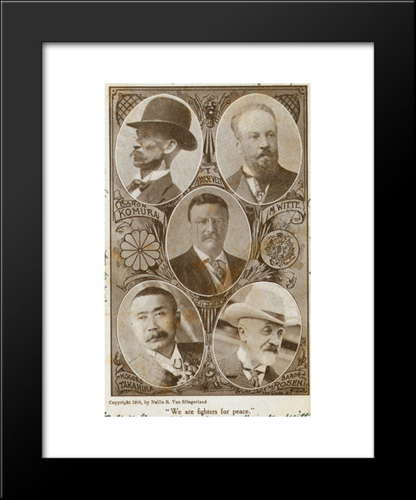 Baron Komura And Kogoro Takahira (Left), M. Witte And Baron Rosen (Right), And President Theodore Roosevelt (Center) 20x24 Black Modern Wood Framed Art Print Poster by Library of Congress