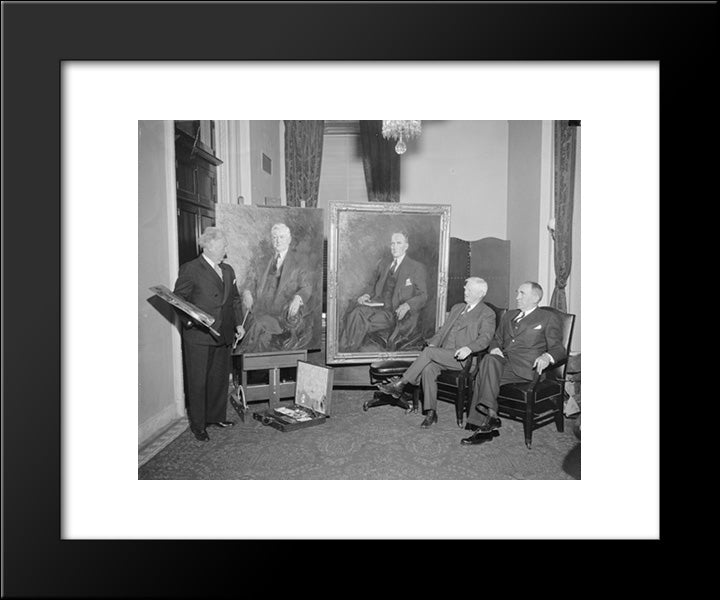 Bosses Of Senate And House Admire Portraits By Christy. Washington, D.C., March 10. Vice President Garner And Speaker Of The House William B. Bankhead 20x24 Black Modern Wood Framed Art Print Poster by Library of Congress