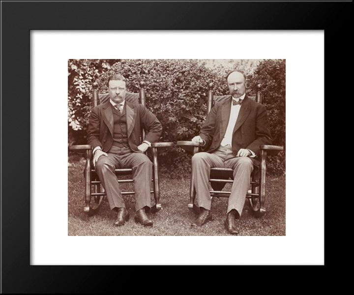 President Theodore Roosevelt And Senator Charles Fairbanks, Seated In Rocking Chairs On A Lawn At Sagamore Hill, Oyster Bay, N.Y. 20x24 Black Modern Wood Framed Art Print Poster by Library of Congress
