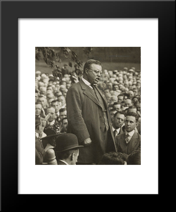 Theodore Roosevelt Speaking To Crowd At Sagamore Hill 20x24 Black Modern Wood Framed Art Print Poster by Library of Congress