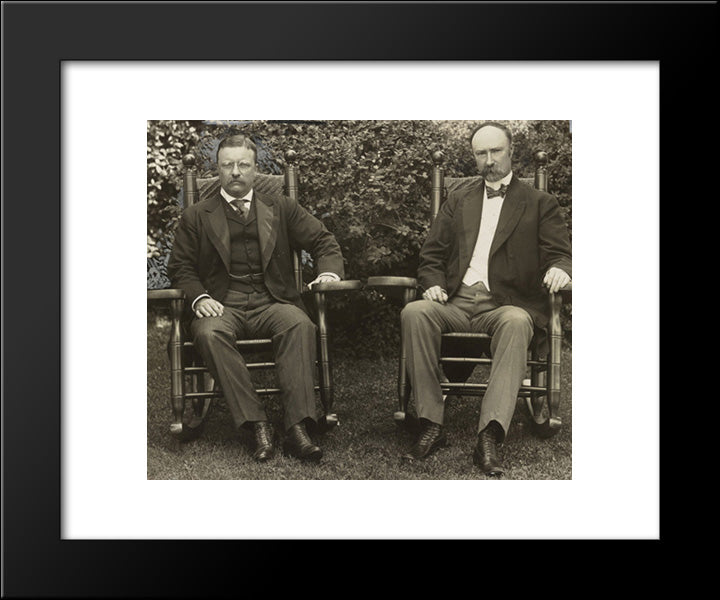 President Theodore Roosevelt And Vice President Charles Fairbanks, Seated In Rocking Chairs, Facing Front, On Lawn At Sagamore Hill, Oyster Bay, N.Y. 20x24 Black Modern Wood Framed Art Print Poster by Library of Congress