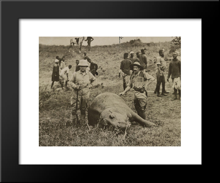Theodore Roosevelt Standing With A Rifle Next To A Dead Hippopotomus 20x24 Black Modern Wood Framed Art Print Poster by Library of Congress