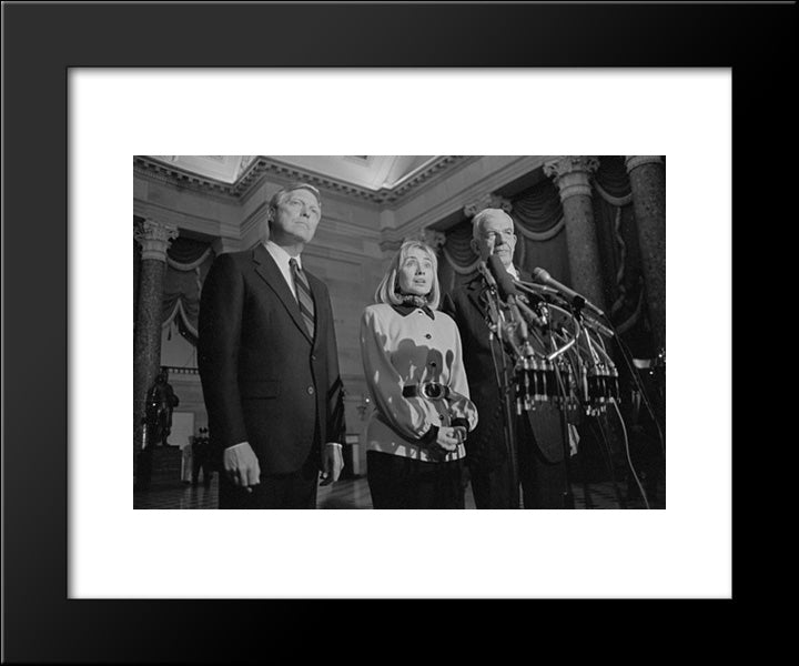 First Lady Hillary Clinton, Speaker Of The House Tom Foley, And House Majority Leader Richard Gephardt Speak At A Press Conference At The U.S. Capitol 20x24 Black Modern Wood Framed Art Print Poster by Library of Congress