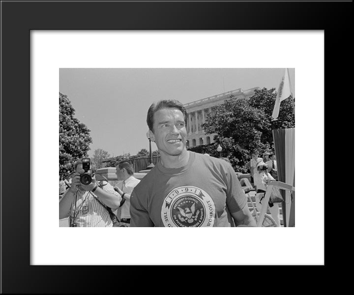 Arnold Schwarzenegger On Capitol Hill For An Event Related To The President'S Council On Physical Fitness And Sports 20x24 Black Modern Wood Framed Art Print Poster by Library of Congress