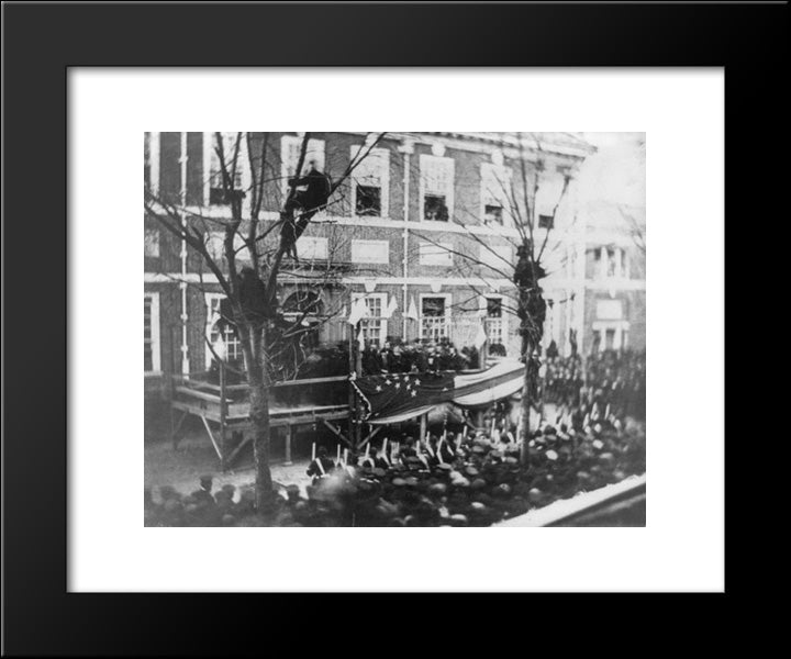 President-Elect Abraham Lincoln Raising A Flag At Independence Hall, Philadelphia 20x24 Black Modern Wood Framed Art Print Poster by Library of Congress