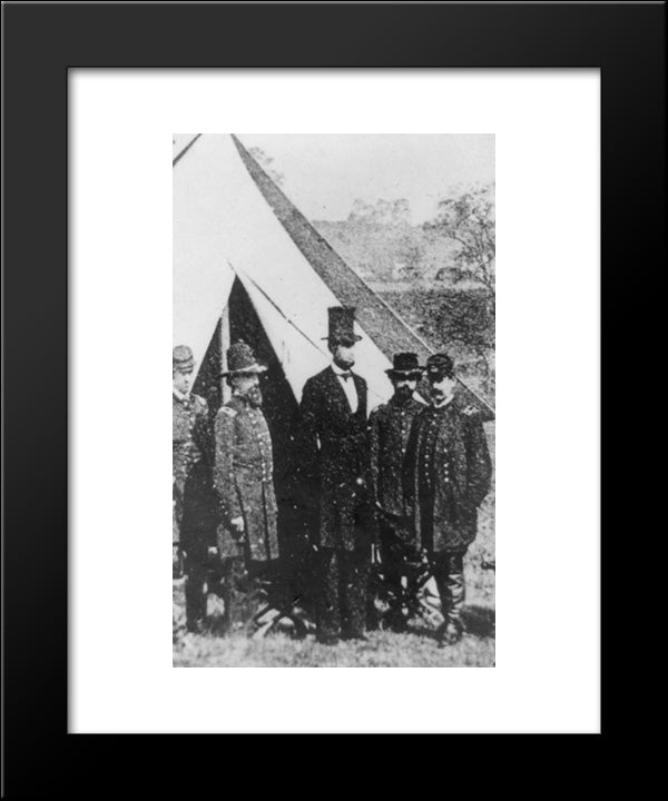 President Abraham Lincoln Posed With Union Officers And Soldiers During His Visit To Antietam, Maryland, October 3, 1862 20x24 Black Modern Wood Framed Art Print Poster by Library of Congress