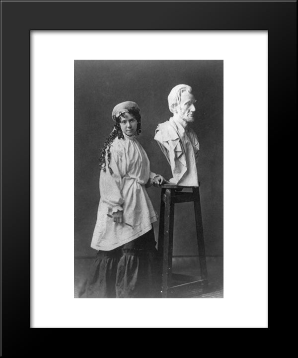 Vinnie Ream At Work Upon Her Lincoln Bust Which Rests Upon The Stand She Used In The White House While President Lincoln Posed For Her 20x24 Black Modern Wood Framed Art Print Poster by Library of Congress