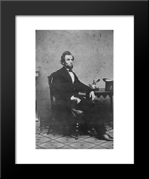 Full-Length Portrait Of President Abraham Lincoln Seated Next To Small Table, February 24, 1861 20x24 Black Modern Wood Framed Art Print Poster by Library of Congress