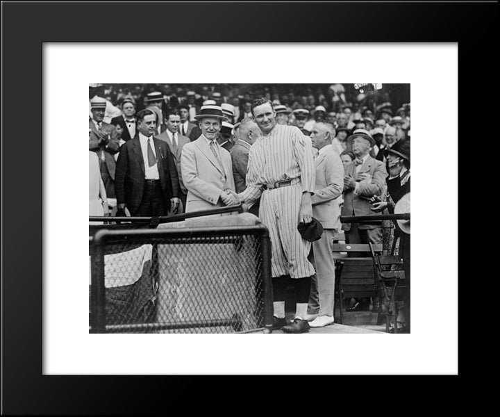 President Coolidge Shaking Hands With Walter Johnson At Griffith Stadium 20x24 Black Modern Wood Framed Art Print Poster by Library of Congress