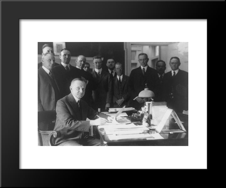 President Coolidge Signing The Cameron Bill, Which Authorizes The Construction Of The Coolidge Dam In Arizona 20x24 Black Modern Wood Framed Art Print Poster by Library of Congress