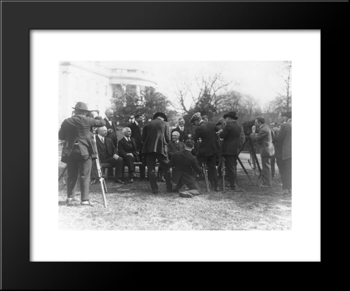 President Warren G. Harding And His Cabinet Posed On The White House Lawn, With Photographers 20x24 Black Modern Wood Framed Art Print Poster by Library of Congress