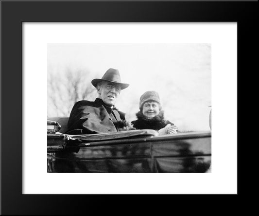 President Woodrow Wilson, Half-Length Portrait, Facing Right, In Automobile, With His Second Wife 20x24 Black Modern Wood Framed Art Print Poster by Library of Congress