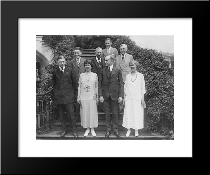 President And Mrs. Coolidge, Standing On Steps, With Their Two Sons, Mr. And Mrs. Charles Gates Dawes, Frank W. Stearn, And Pierce Butler 20x24 Black Modern Wood Framed Art Print Poster by Library of Congress
