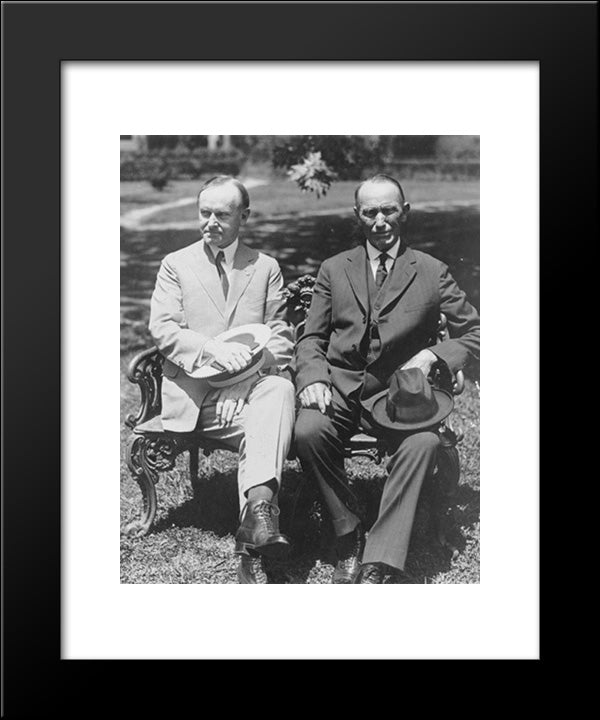 President Coolidge And His Father, Full-Length Portraits, Seated On Lawn Chair 20x24 Black Modern Wood Framed Art Print Poster by Library of Congress