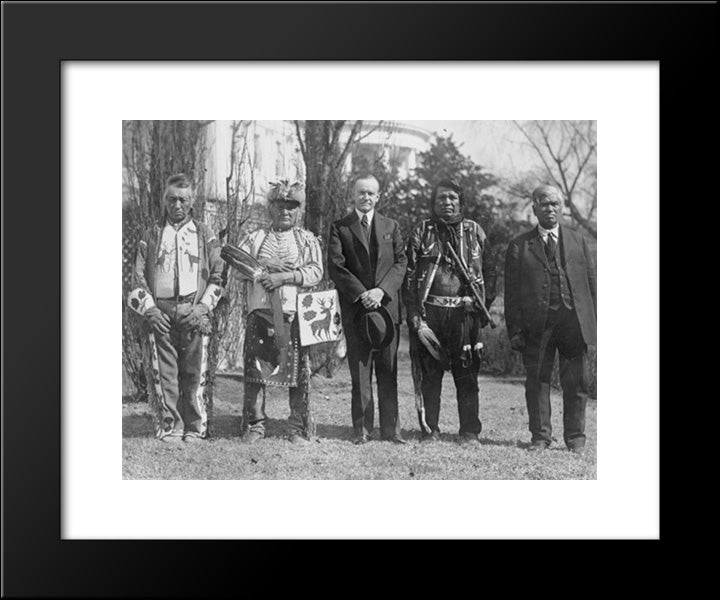 President Calvin Coolidge Posed With Natives, Possibly From The Plateau Area In The Northwestern United States, Near The South Lawn Of The White House 20x24 Black Modern Wood Framed Art Print Poster by Library of Congress