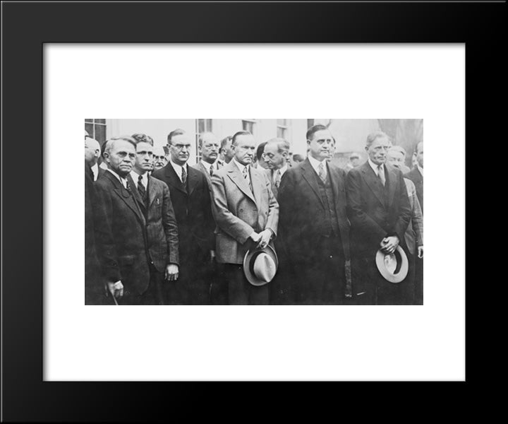 President Coolidge Standing With White House Correspondents 20x24 Black Modern Wood Framed Art Print Poster by Library of Congress