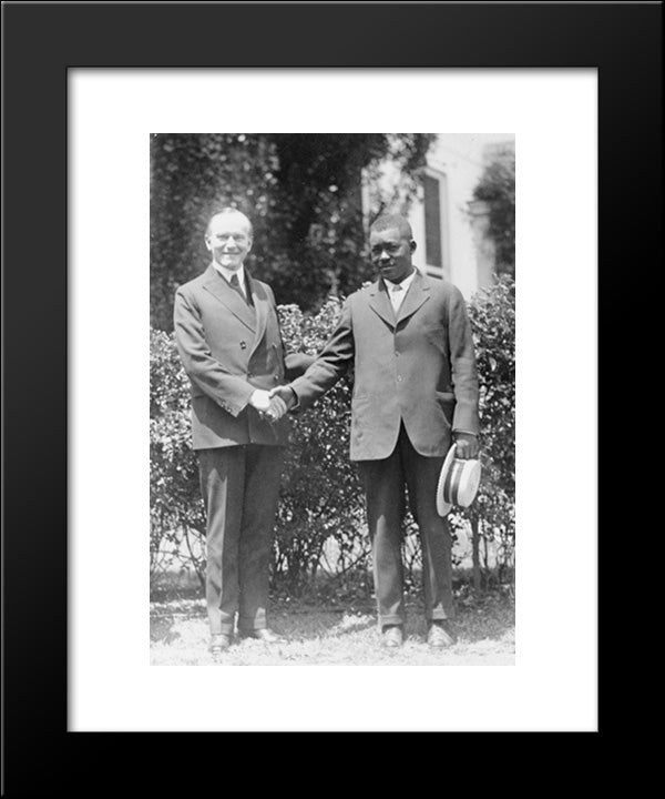 President Coolidge And Thomas Lee, Mississippi River Hero, Full-Length Portrait, Standing, Shaking Hands 20x24 Black Modern Wood Framed Art Print Poster by Library of Congress