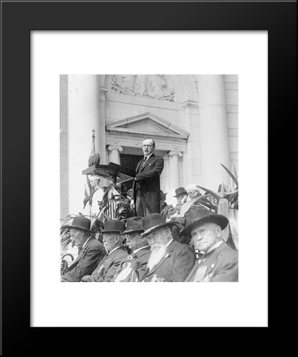 President Coolidge Three-Quarter Length Portrait, Standing At Podium, Facing Slightly Left, At Decoration Day Ceremonies, Arlington 20x24 Black Modern Wood Framed Art Print Poster by Library of Congress