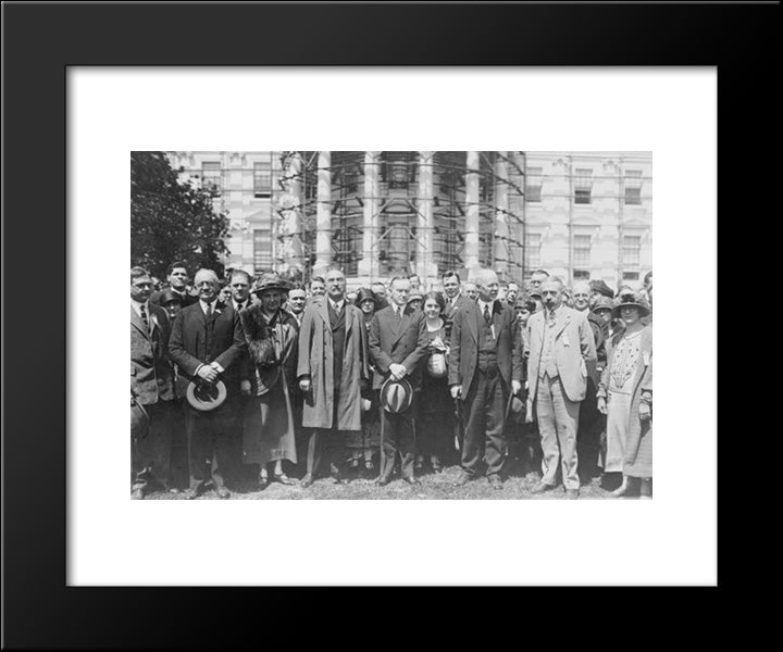 President Coolidge Standing With Members Of The American Chemical Society On The White House Lawn 20x24 Black Modern Wood Framed Art Print Poster by Library of Congress