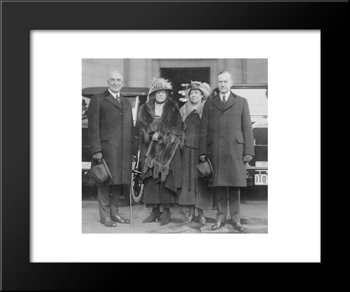 President And Mrs. Harding And Vice President And Mrs. Coolidge Standing At Union Station, On Their Arrival For The Inauguration 20x24 Black Modern Wood Framed Art Print Poster by Library of Congress