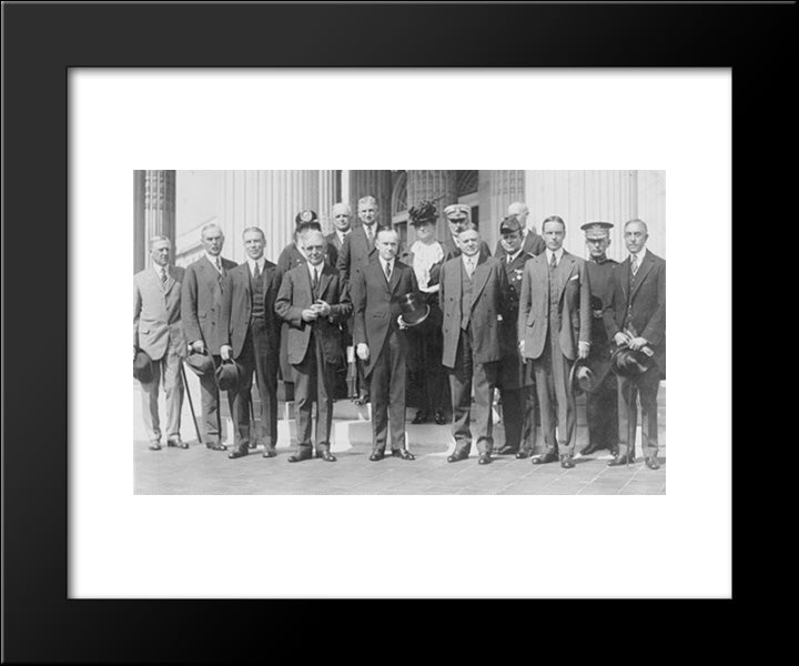President Coolidge And Herbert Hoover Posed, Standing, With American Red Cross Group 20x24 Black Modern Wood Framed Art Print Poster by Library of Congress