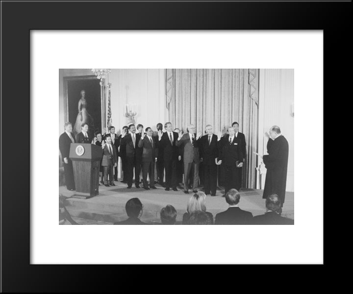 President Bill Clinton And Vice-President Albert Gore Witnessing The Swearing-In Of The Cabinet 20x24 Black Modern Wood Framed Art Print Poster by Library of Congress