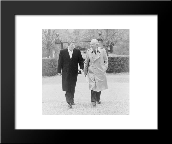 President Ronald Reagan And Donald Regan, Full-Length Portrait, Walking And Sharing A Laugh Outdoors 20x24 Black Modern Wood Framed Art Print Poster by Library of Congress