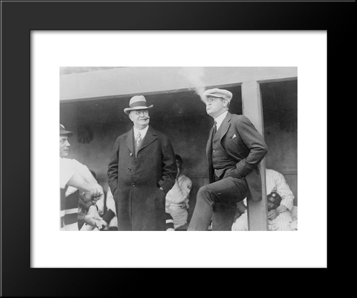 Babe Ruth In A Reflectice [Sic] Mode, Snaped [Sic] In The Wash [Washington, D.C.] Dugout Before The Game--President Ban Johnson Seems To Enjoy The Situation 20x24 Black Modern Wood Framed Art Print Poster by Library of Congress