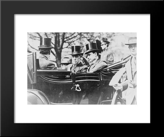 President Woodrow Wilson, Center Left, Wearing Top Hat, And Others Seated In Open Automobile 20x24 Black Modern Wood Framed Art Print Poster by Library of Congress