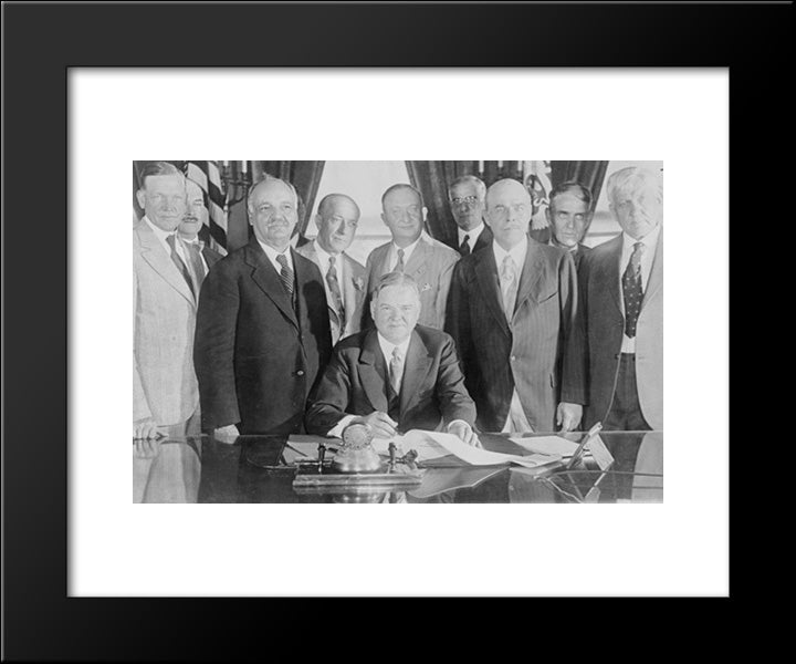 President Hoover In The Prese[Nce] Of Leaders In Congress Signing The Farm Relief Bill 20x24 Black Modern Wood Framed Art Print Poster by Library of Congress