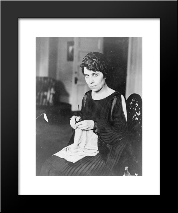 Grace Coolidge, Half-Length Portrait, Seated, Knitting, Facing Left 20x24 Black Modern Wood Framed Art Print Poster by Library of Congress