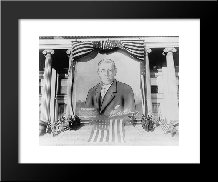 Banner-Size Portrait Painting Of Woodrow Wilson Hanging From A Building 20x24 Black Modern Wood Framed Art Print Poster by Library of Congress