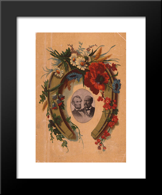 Presidents Garfield And Lincoln Surrounded By A Floral Arrangement Covering A Horseshoe. 20x24 Black Modern Wood Framed Art Print Poster by Library of Congress