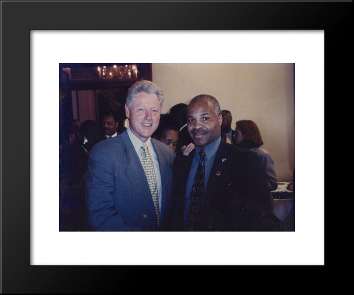 President Bill Clinton And Stanley Henderson At Reception During Rosa Parks' Congressional Gold Medal Ceremony, Washington, D.C. 20x24 Black Modern Wood Framed Art Print Poster by Library of Congress