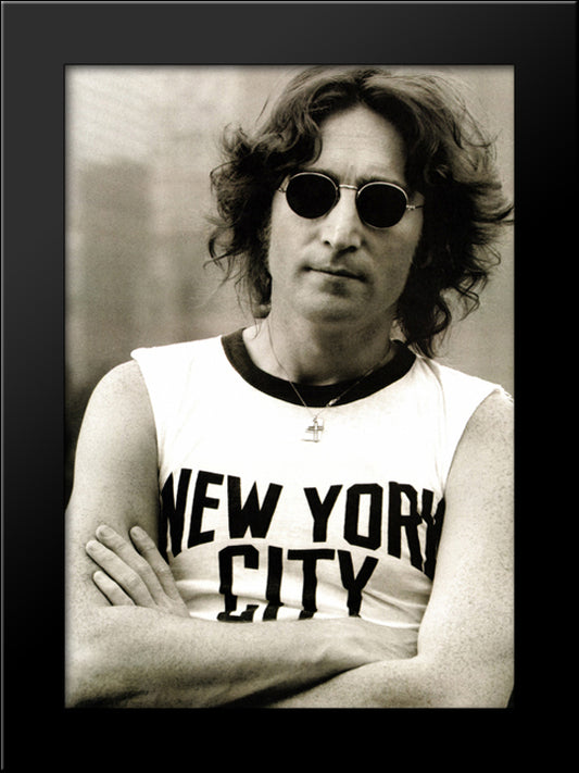 John Lennon: NYC T-Shirt 20x24 Black Modern Wood Framed Art Print Poster