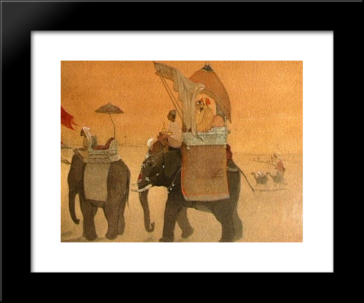 Emperor'S March To Kashmir 20x24 Black Modern Wood Framed Art Print Poster by Tagore, Abanindranath