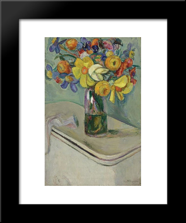 Flowers. Vase On A Hamper 20x24 Black Modern Wood Framed Art Print Poster by Manievich, Abraham