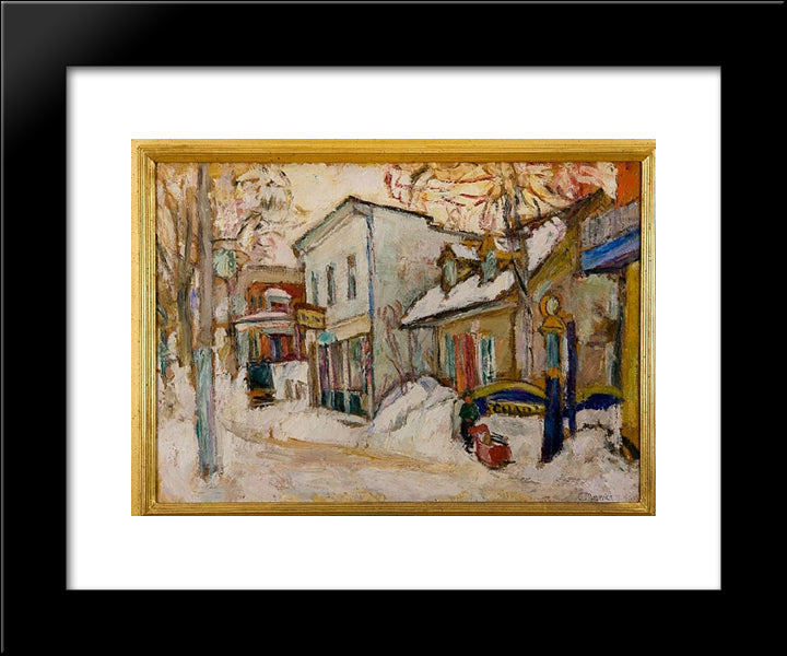 Snow-Covered Street 20x24 Black Modern Wood Framed Art Print Poster by Manievich, Abraham