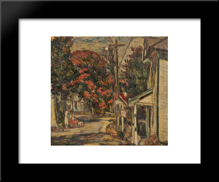 Town Scene With Bus Stop 20x24 Black Modern Wood Framed Art Print Poster by Manievich, Abraham