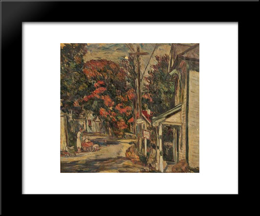 Town Scene With Bus Stop 20x24 Black Modern Wood Framed Art Print Poster by Manievich, Abraham