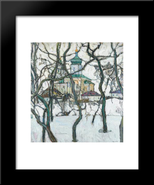 Winter Scene With Church 20x24 Black Modern Wood Framed Art Print Poster by Manievich, Abraham