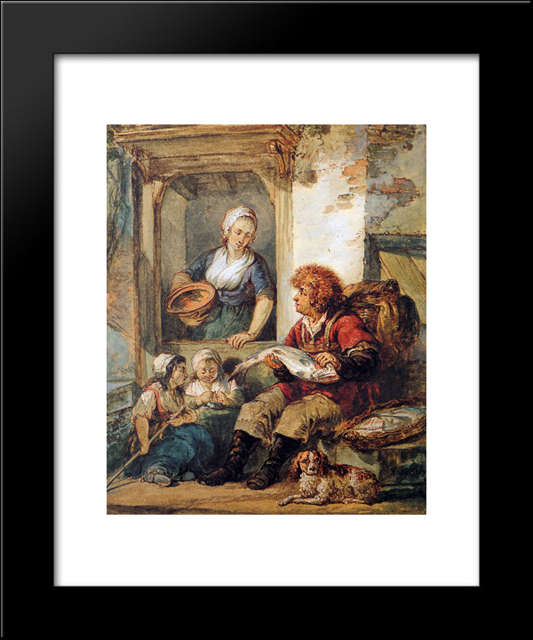 Fish Salesman At Woman And Chidren 20x24 Black Modern Wood Framed Art Print Poster by van Strij, Abraham