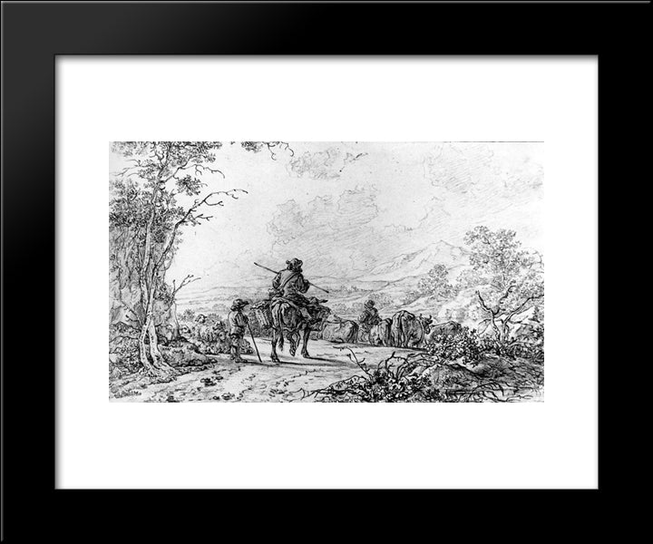 Herdsmen In Landscape 20x24 Black Modern Wood Framed Art Print Poster by van Strij, Abraham