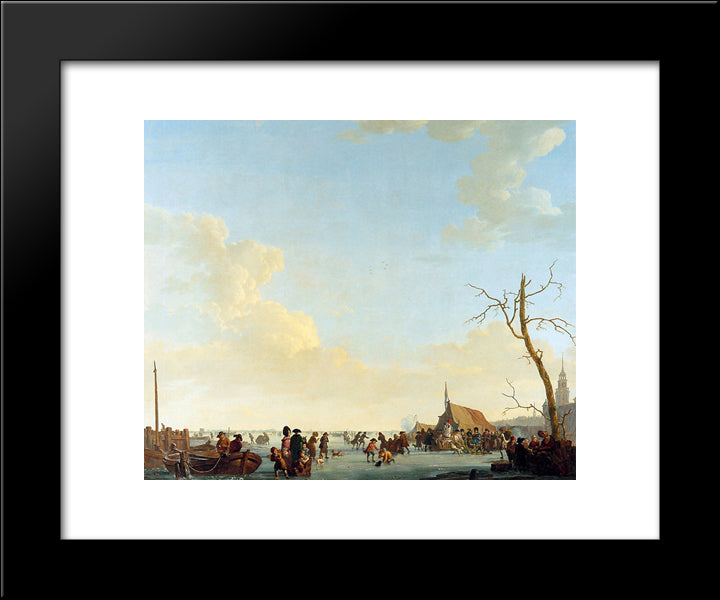 Merriment On Frozen River 20x24 Black Modern Wood Framed Art Print Poster by van Strij, Abraham