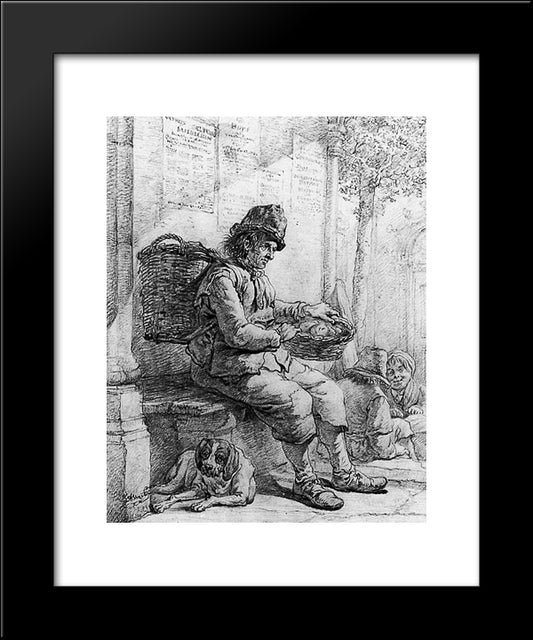Sitting Man With Basket 20x24 Black Modern Wood Framed Art Print Poster by van Strij, Abraham