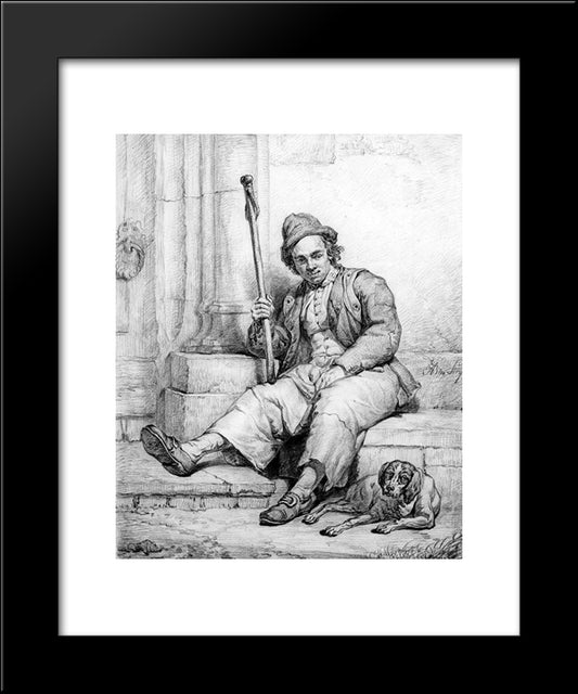 Sitting Man With Dog 20x24 Black Modern Wood Framed Art Print Poster by van Strij, Abraham